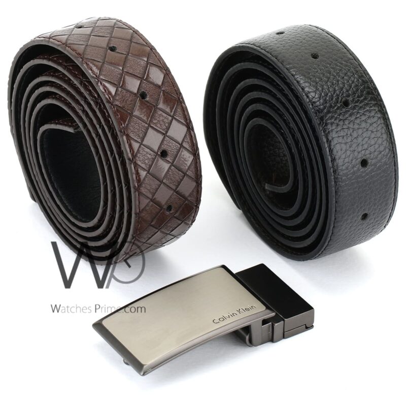 Calvin Klein Black Brown Leather Belts Set | Watches Prime
