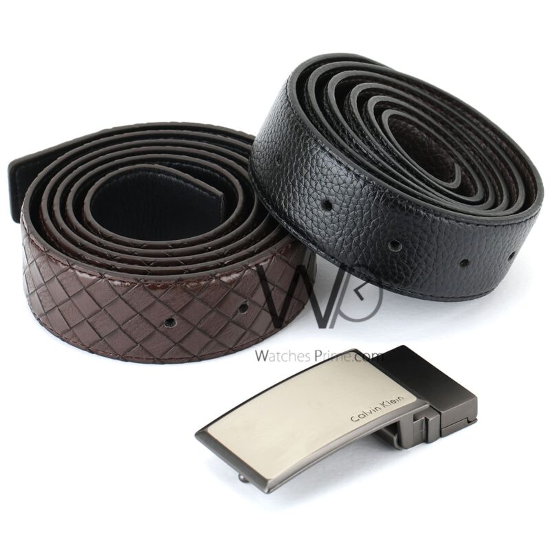 Calvin Klein Black Brown Leather Belts Set | Watches Prime
