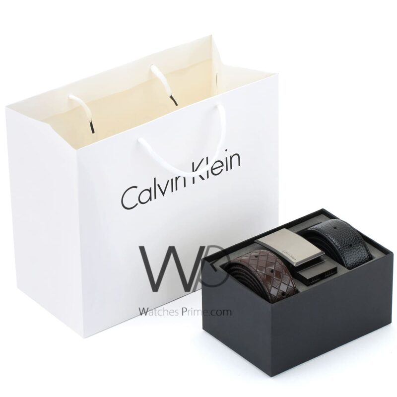 Calvin Klein Black Brown Leather Belts Set | Watches Prime