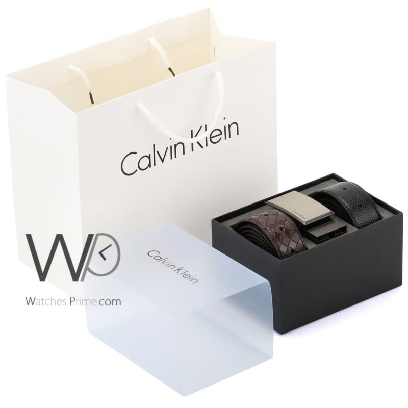 Calvin Klein Black Brown Leather Belts Set | Watches Prime