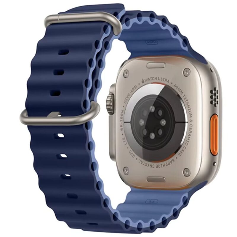 Dark Light Navy Rubber Ocean Band For Apple Watch Correa Silicone Bracelet For Iwatch Ultra 2 Serie 7 6 Se 8 9 10 Strap With Silver Buckle | Watches Prime