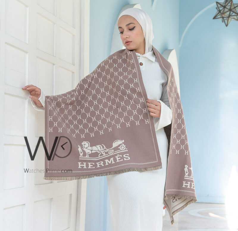 شال سكارف ماركة هيرميس من صوف الكشمير بلون بيج | واتشز برايم