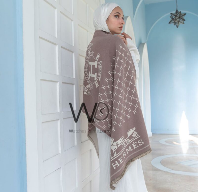 شال سكارف ماركة هيرميس من صوف الكشمير بلون بيج | واتشز برايم