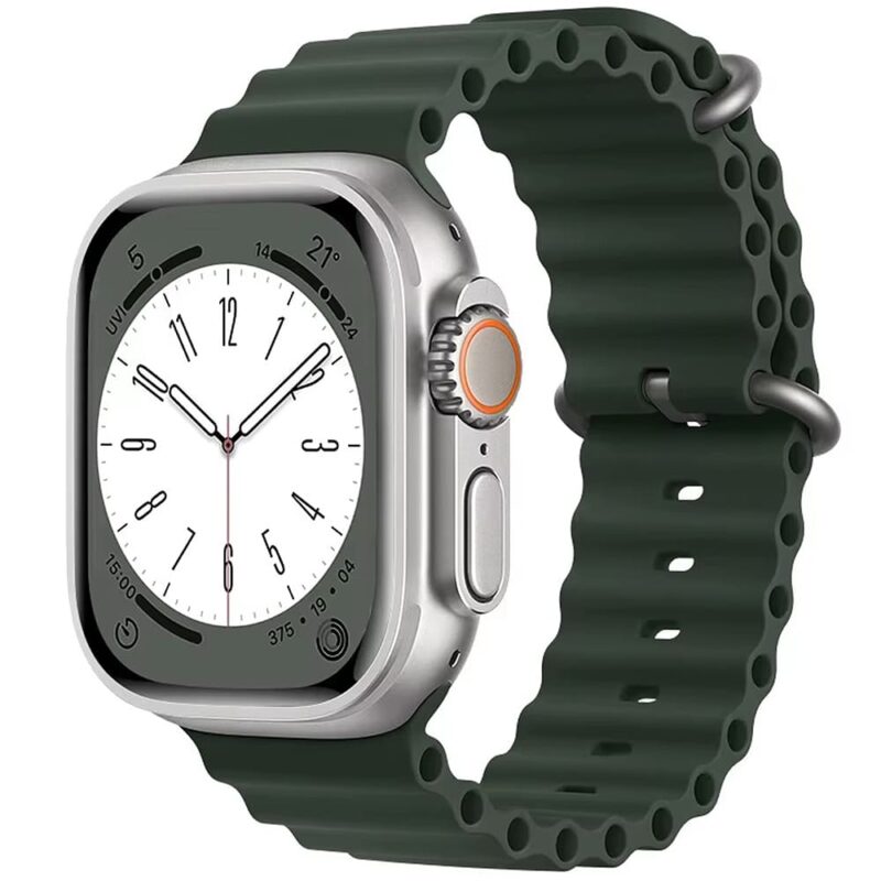 Green Rubber Ocean Band For Apple Watch Correa Silicone Bracelet For Iwatch Ultra 2 Serie 7 6 Se 8 9 10 Strap With Silver Buckle | Watches Prime