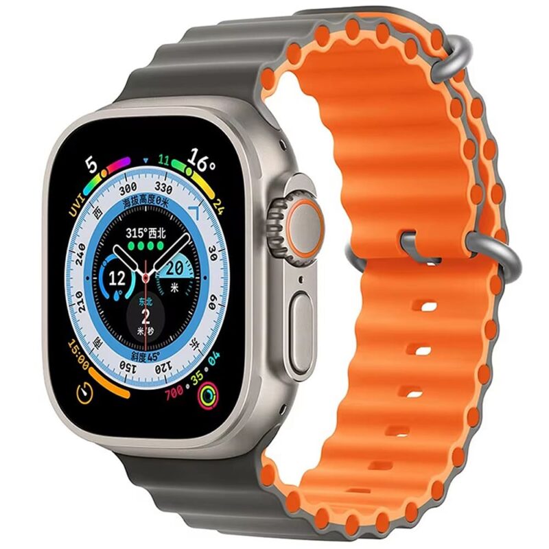 Grey Orange Rubber Ocean Band For Apple Watch Correa Silicone Bracelet For Iwatch Ultra 2 Serie 7 6 Se 8 9 10 Strap With Silver Buckle | Watches Prime