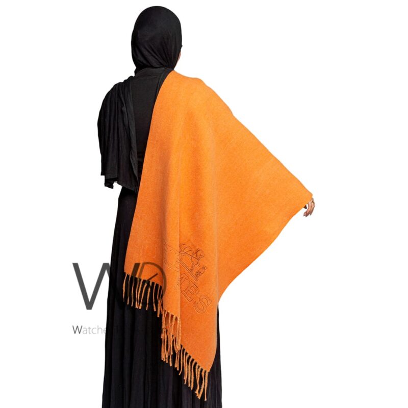 شال سكارف ماركة هيرميس من صوف الكشمير بلون برتقالي | واتشز برايم