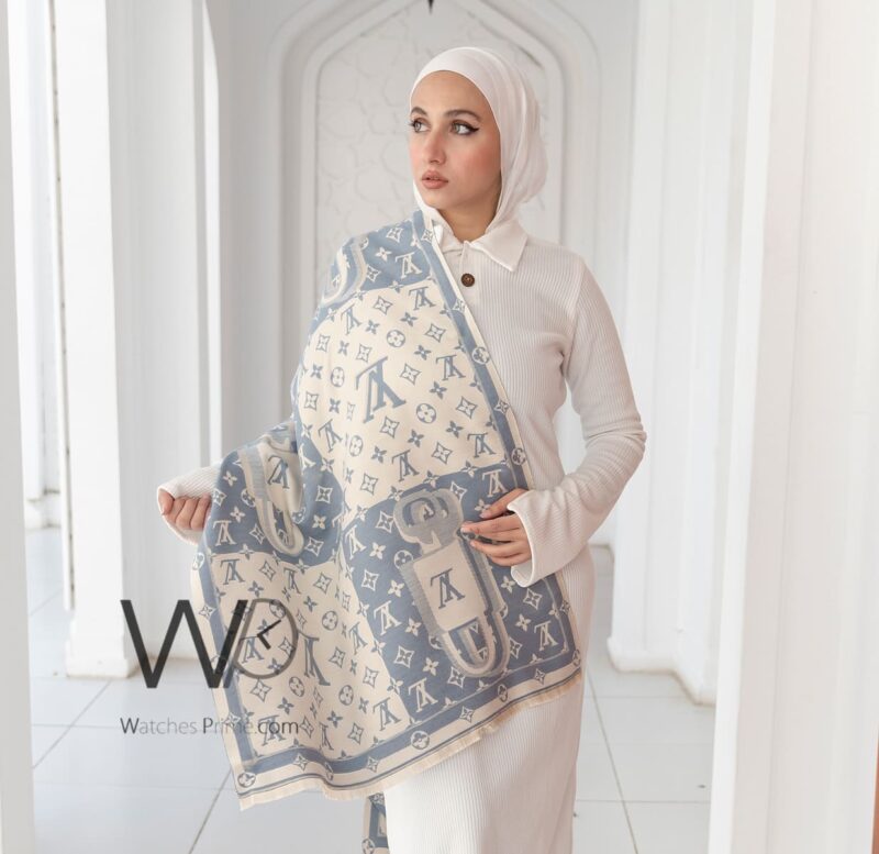 Louis Vuitton Wool Cashmere White Blue Scarf | Watches Prime