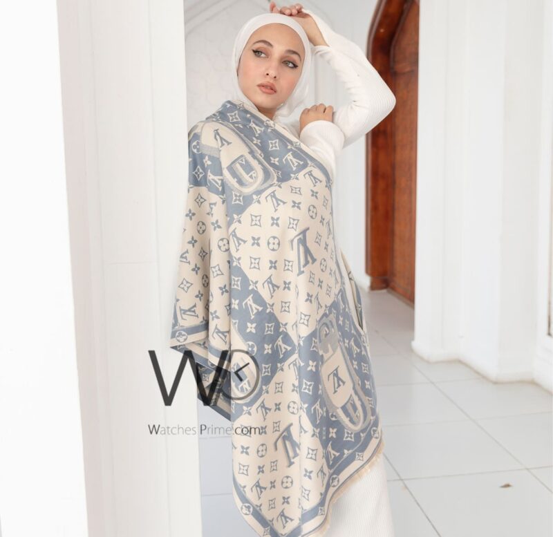 Louis Vuitton Wool Cashmere White Blue Scarf | Watches Prime