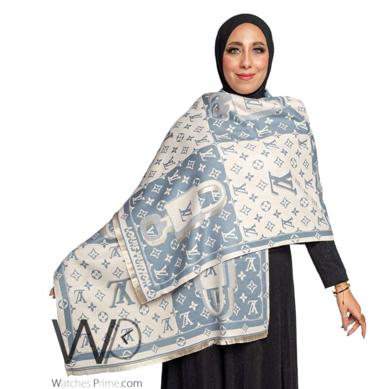 Louis Vuitton Wool Cashmere White Blue Scarf | Watches Prime