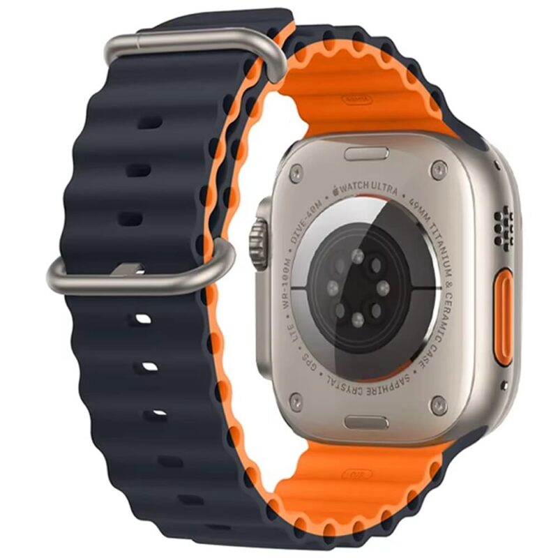 Midnight Orange Rubber Ocean Band For Apple Watch Correa Silicone Bracelet For Iwatch Ultra 2 Serie 7 6 Se 8 9 10 Strap With Silver Buckle | Watches Prime