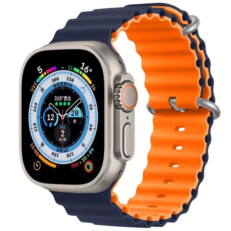 Midnight Orange Rubber Ocean Band For Apple Watch Correa Silicone Bracelet For Iwatch Ultra 2 Serie 7 6 Se 8 9 10 Strap With Silver Buckle | Watches Prime