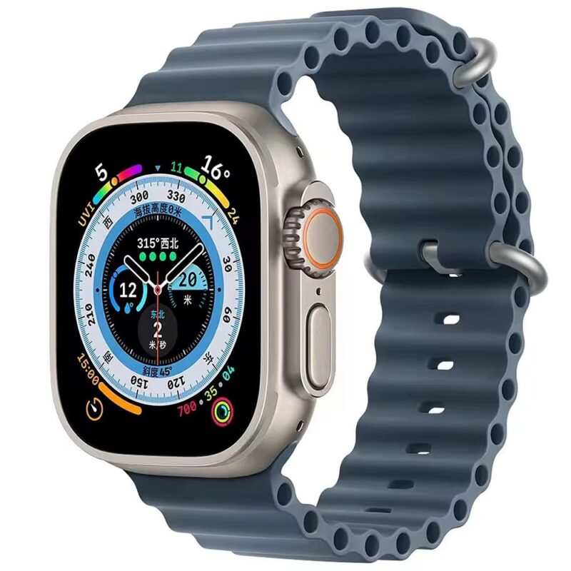 Slate Bule Rubber Ocean Band For Apple Watch Correa Silicone Bracelet For Iwatch Ultra 2 Serie 7 6 Se 8 9 10 Strap With Silver Buckle | Watches Prime