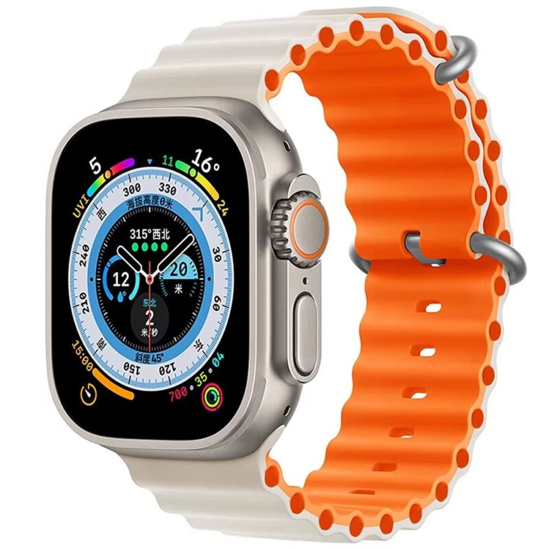 Starlight Orange Rubber Ocean Band For Apple Watch Correa Silicone Bracelet For Iwatch Ultra 2 Serie 7 6 Se 8 9 10 Strap With Silver Buckle | Watches Prime