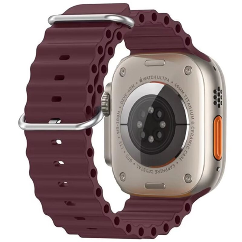 Wine Red Rubber Ocean Band For Apple Watch Correa Silicone Bracelet For Iwatch Ultra 2 Serie 7 6 Se 8 9 10 Strap With Silver Buckle | Watches Prime