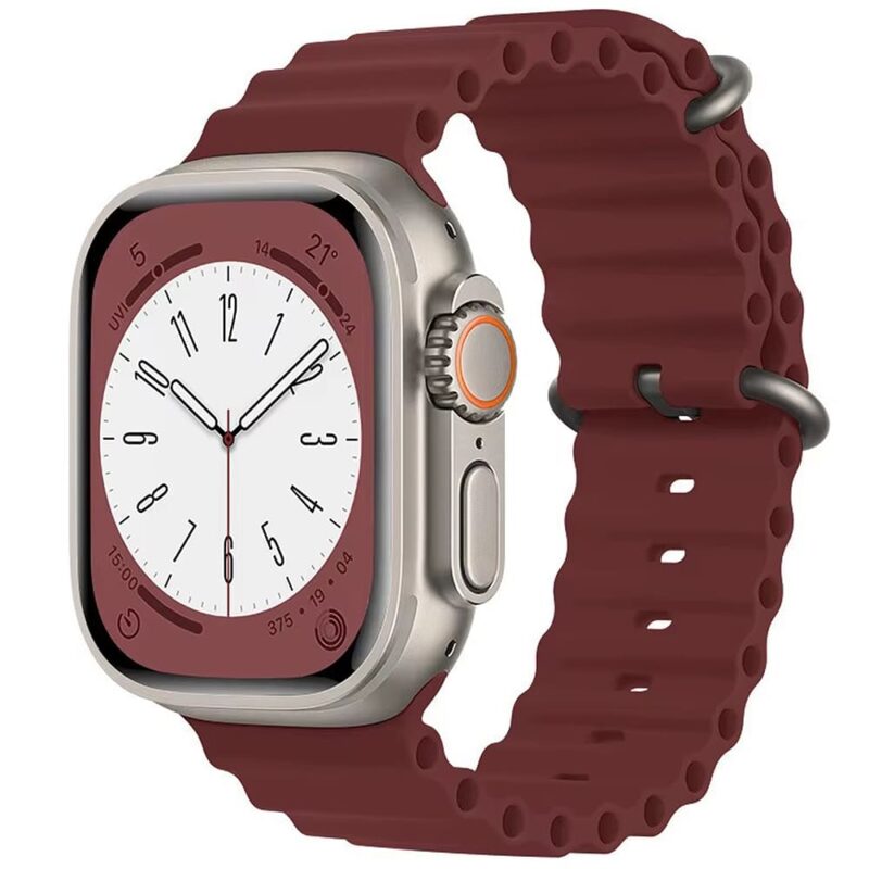 Wine Red Rubber Ocean Band For Apple Watch Correa Silicone Bracelet For Iwatch Ultra 2 Serie 7 6 Se 8 9 10 Strap With Silver Buckle | Watches Prime